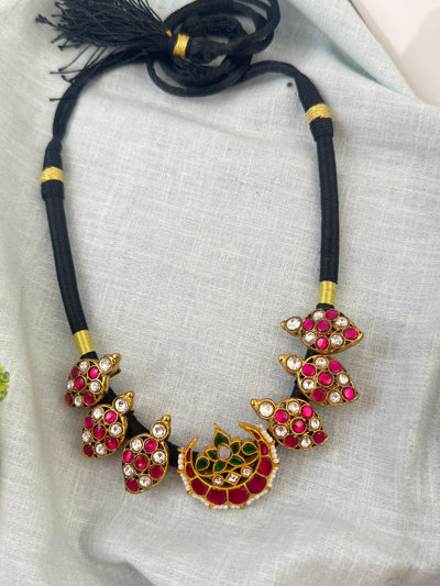 Black Threads Jadau Kundan Short Necklace  | N0584