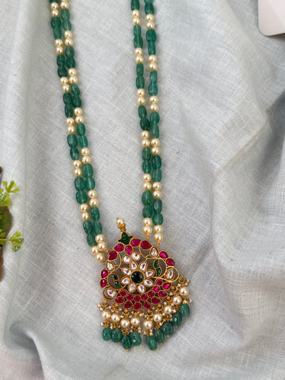 Jadau Kundan Royal Beads Pandant Long Necklace Set | N0551