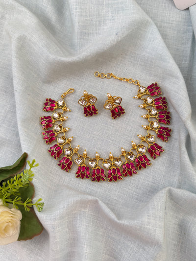 Jadau Kundan Lotus Necklace Set | N0590