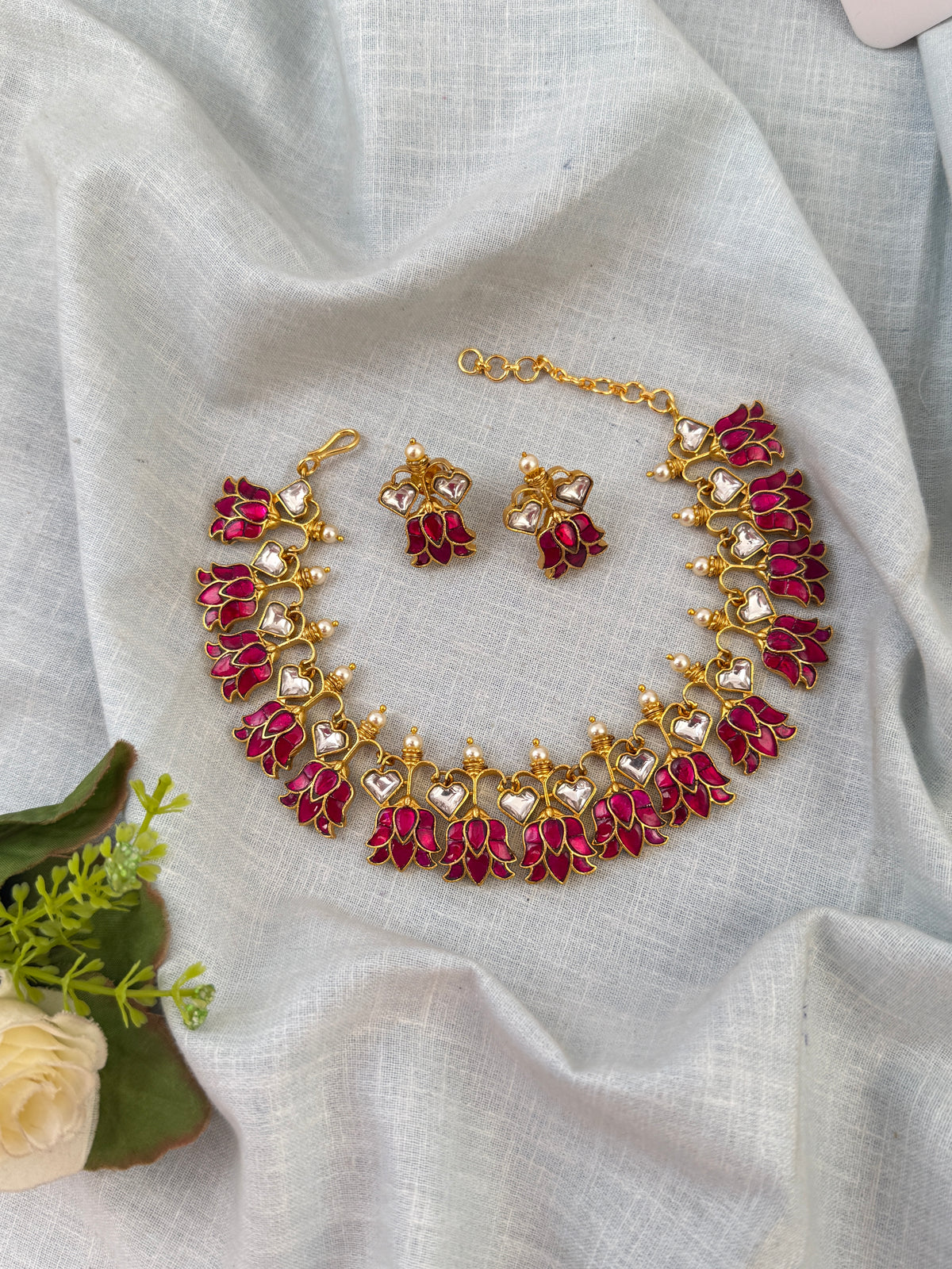 Jadau Kundan Lotus Necklace Set | N0590