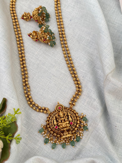 Antique Designer Lakshmi Pendant Long Necklace Set | N0564