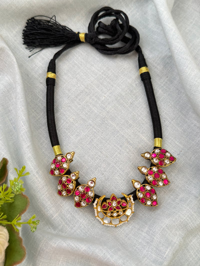 Black Threads Jadau Kundan Short Necklace  | N0581