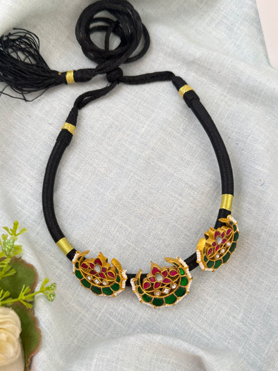 Black Threads Jadau Kundan Short Necklace  | N0583