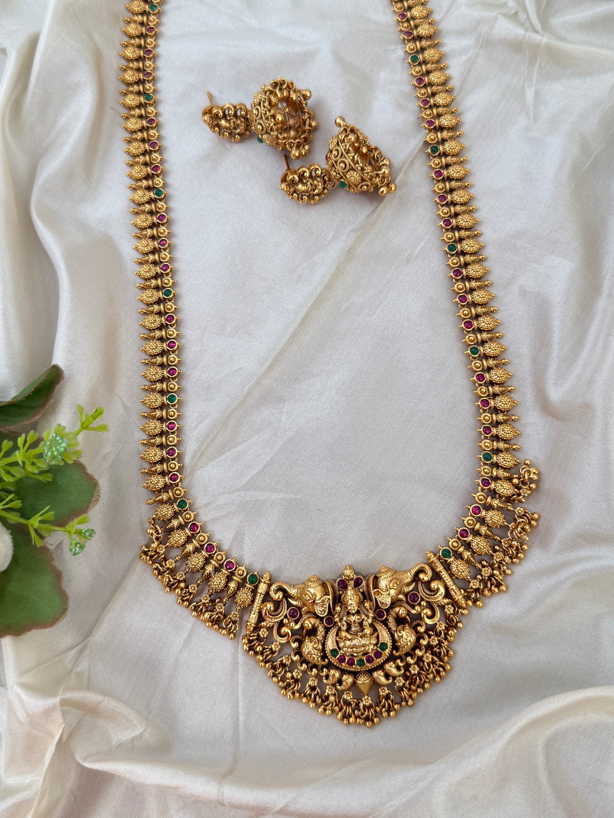 Antique Designer Gaja Lakshmi Long Necklace Set | N0569