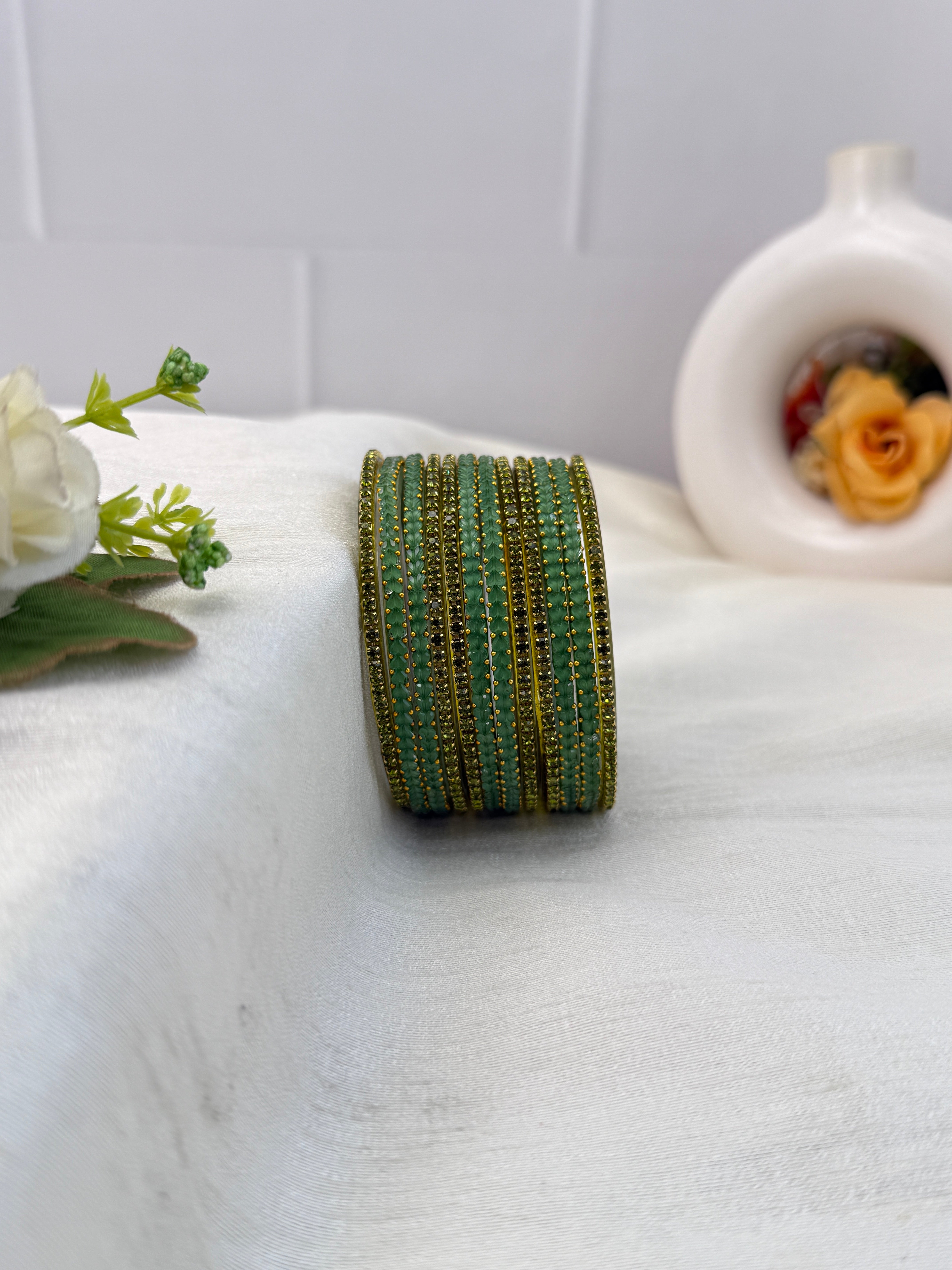 Luxurious Matching Glass Bangle Set Brick Design 20 Colors - 5245