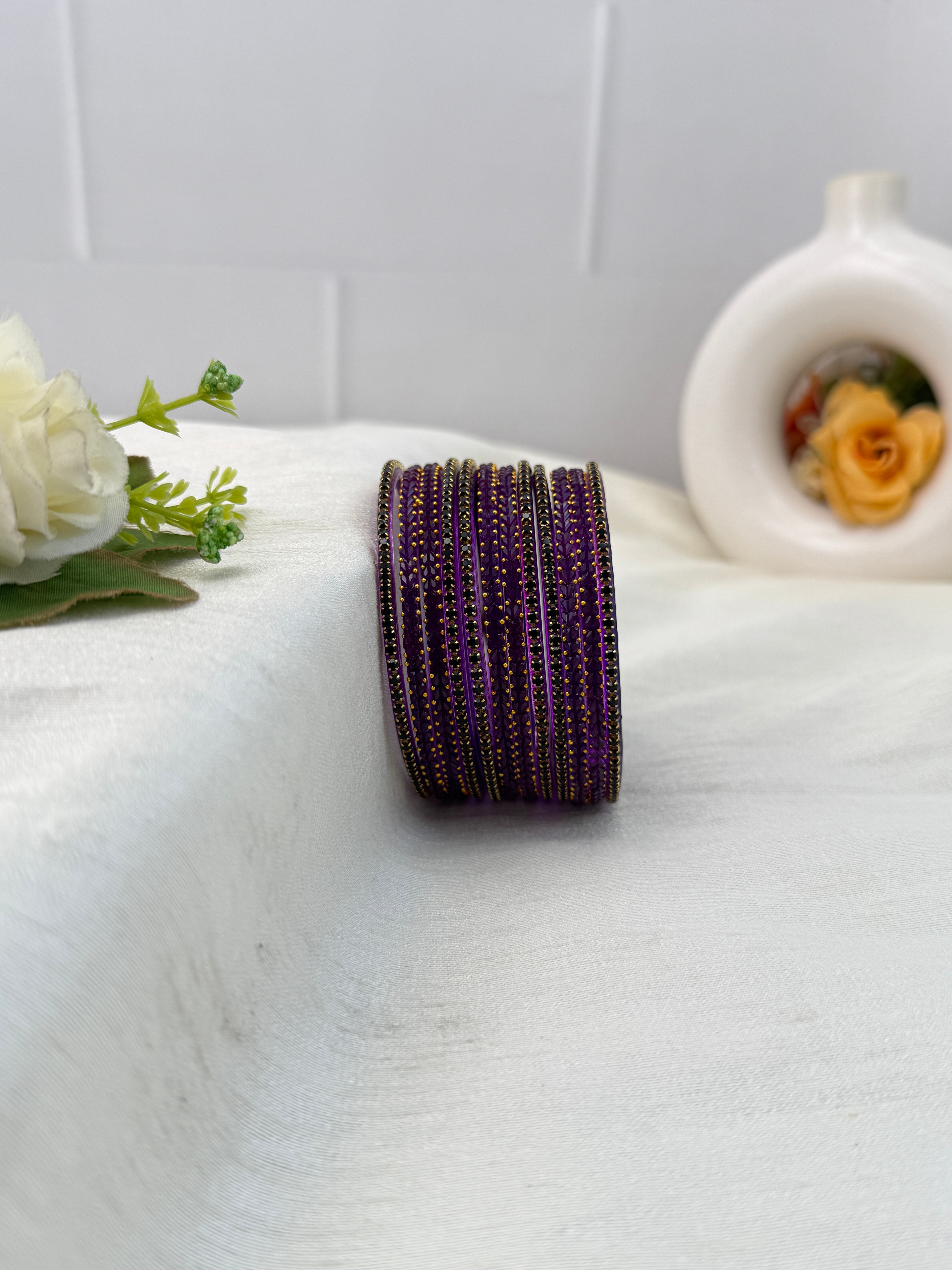 Luxurious Matching Glass Bangle Set Brick Design 20 Colors - 5245