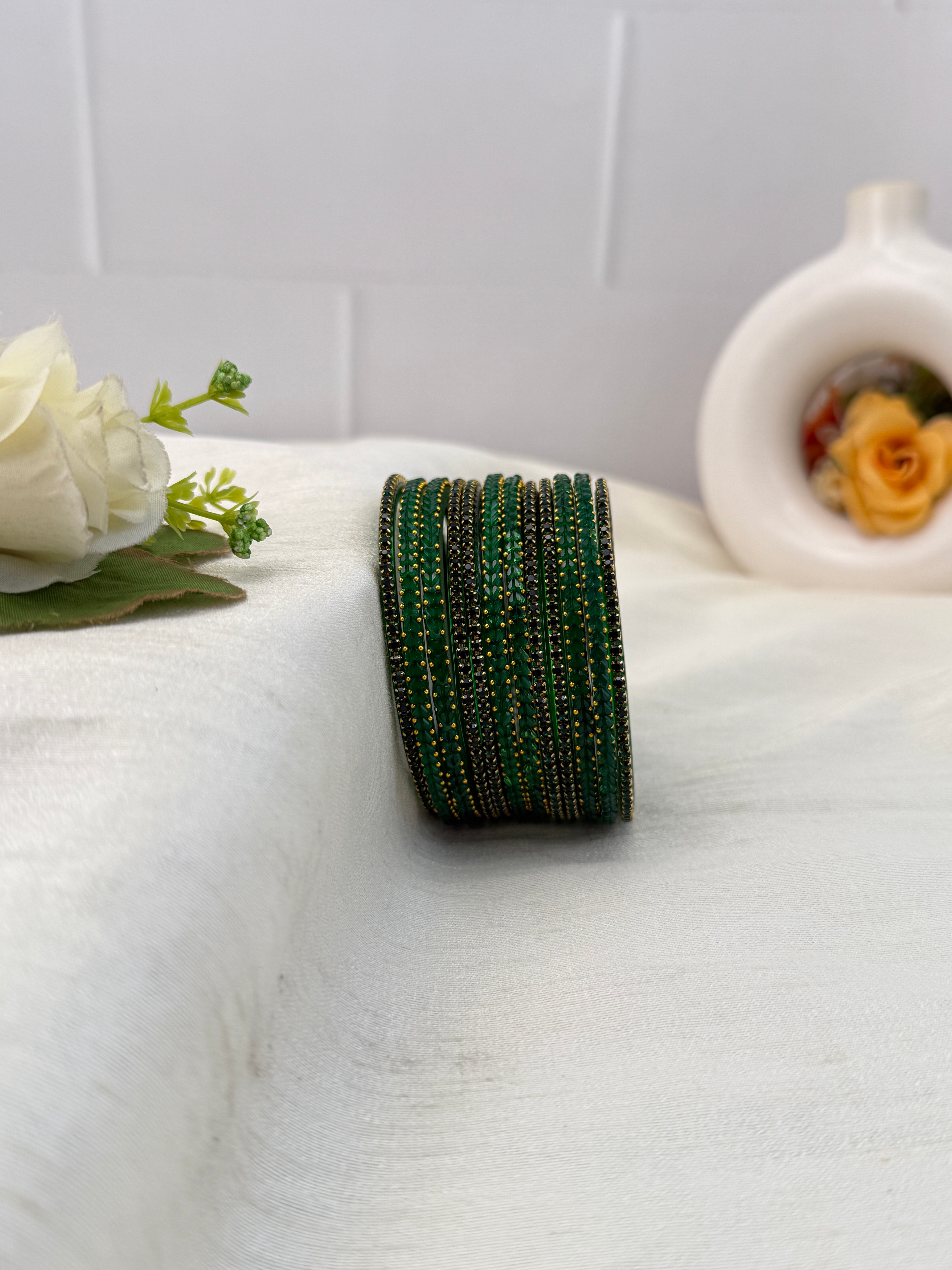 Luxurious Matching Glass Bangle Set Brick Design 20 Colors - 5245