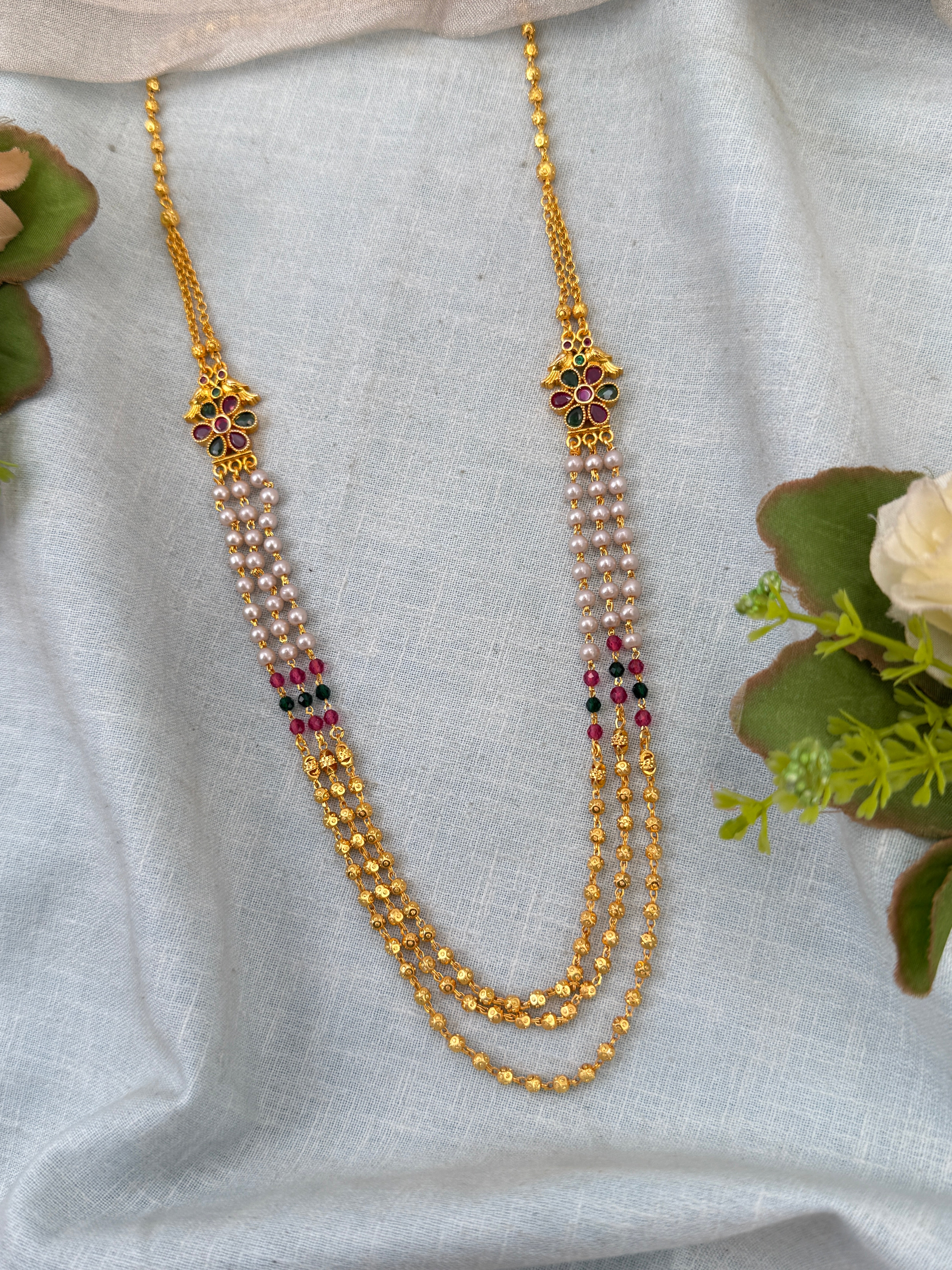 Royal Antique Gold Like Layer Mid Long Necklace Set 0984