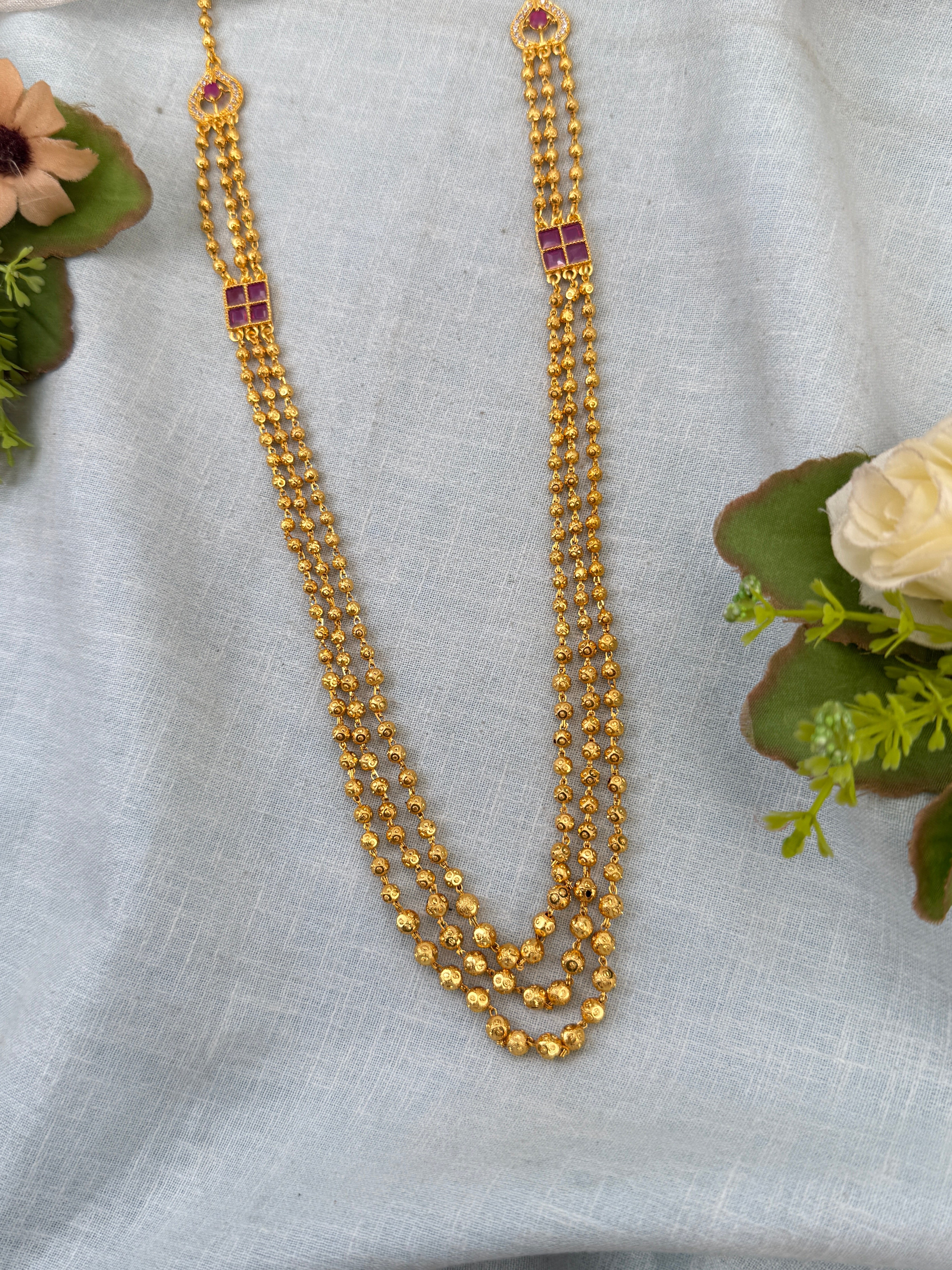 Royal Antique Gold Like Layer Mid Long Necklace Set 0986