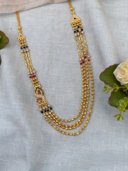 Royal Antique Gold Like Layer Mid Long Necklace Set 0987