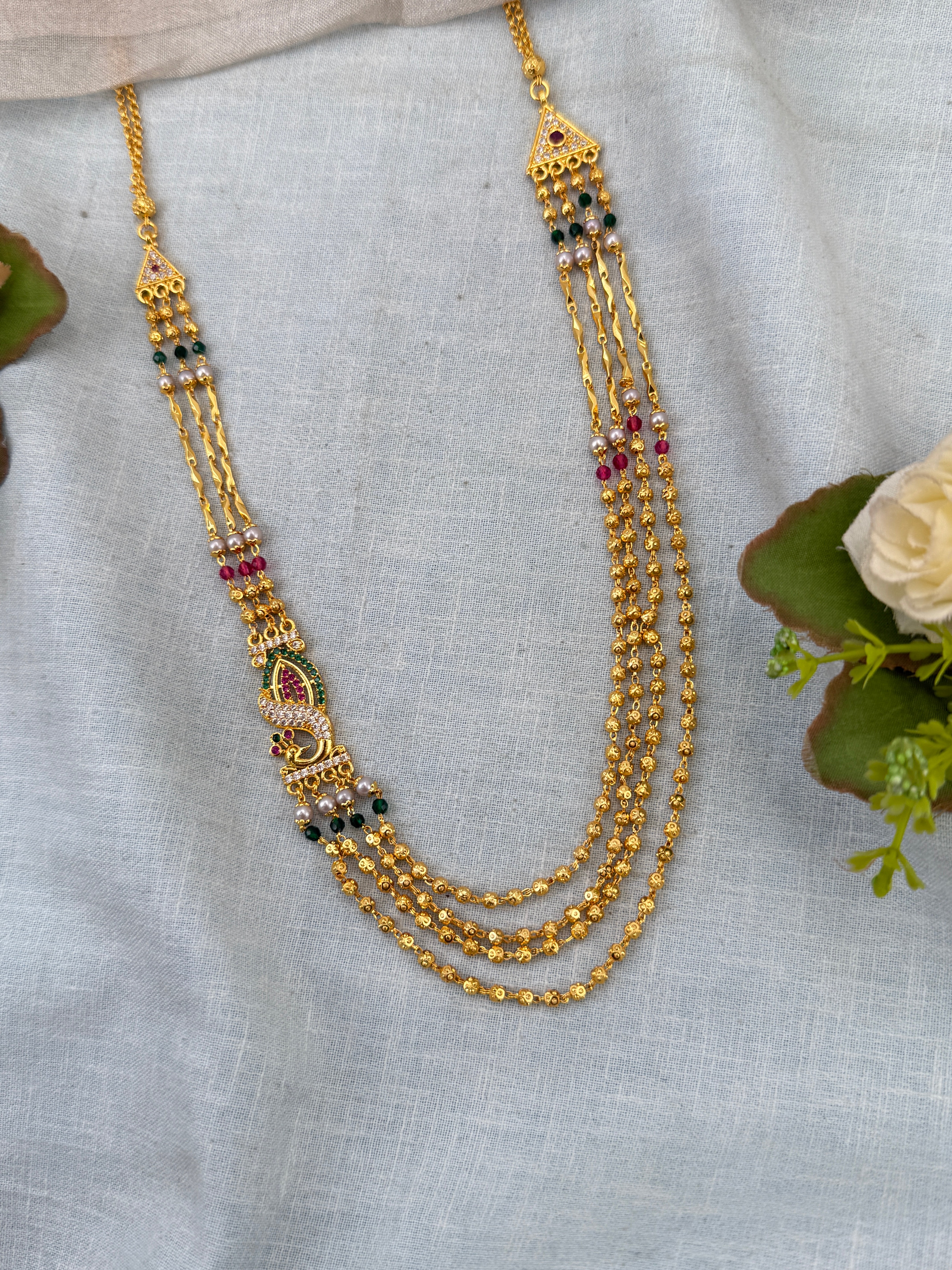 Royal Antique Gold Like Layer Mid Long Necklace Set 0987