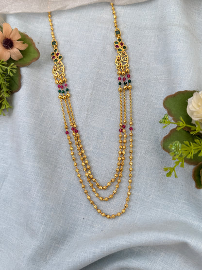 Royal Antique Gold Like Layer Mid Long Necklace Set 0988