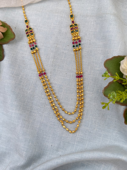 Royal Antique Gold Like Layer Mid Long Necklace Set 0989