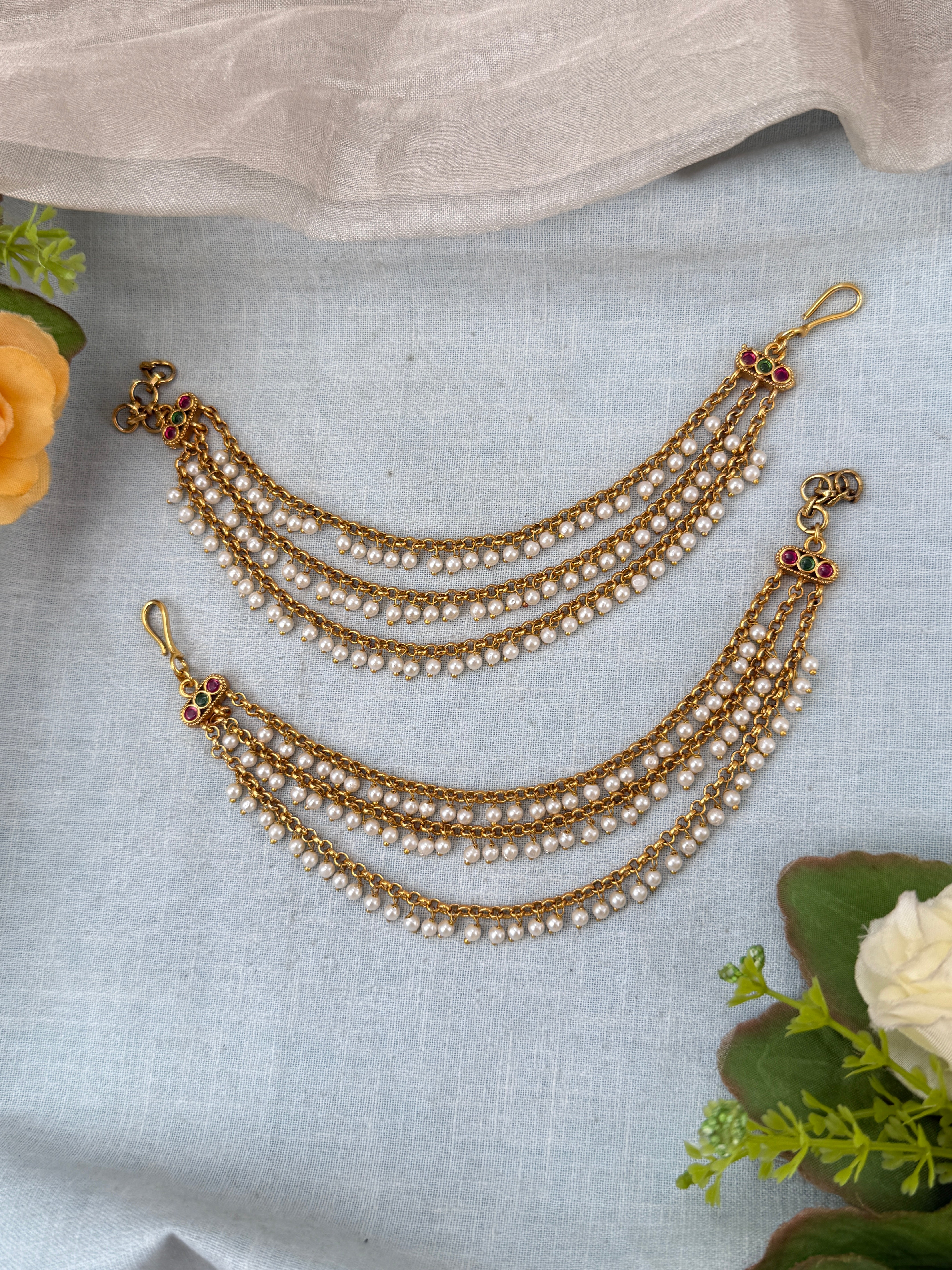bridal ear chain, maatal ear chain, wedding ear chain, ear chain for jhumka