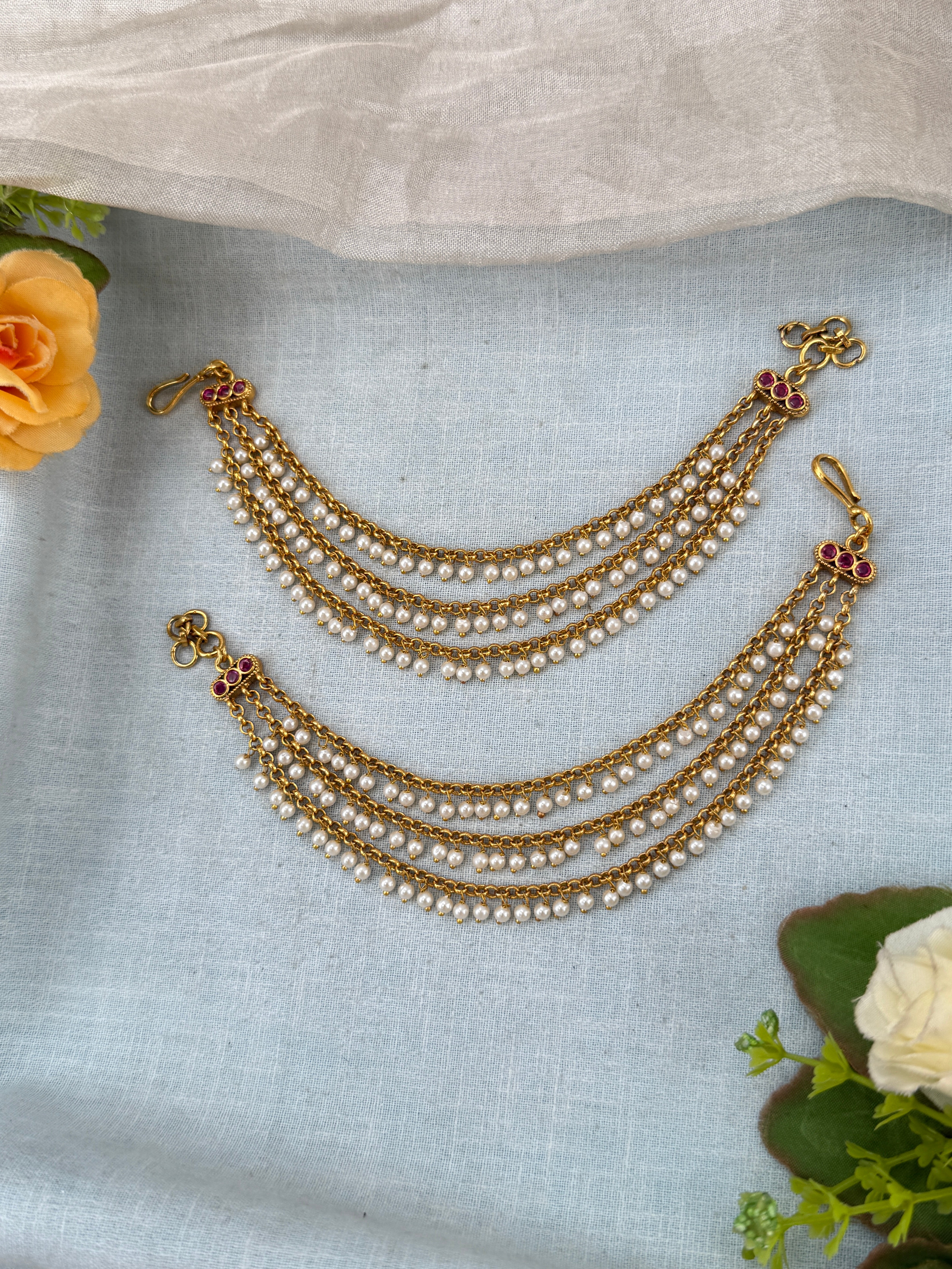 bridal ear chain, maatal ear chain, wedding ear chain, ear chain for jhumka
