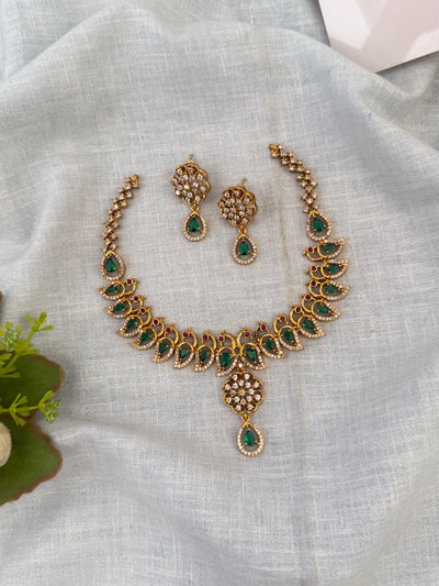 Gold Peacock Necklace Elegant Short Set| N0610