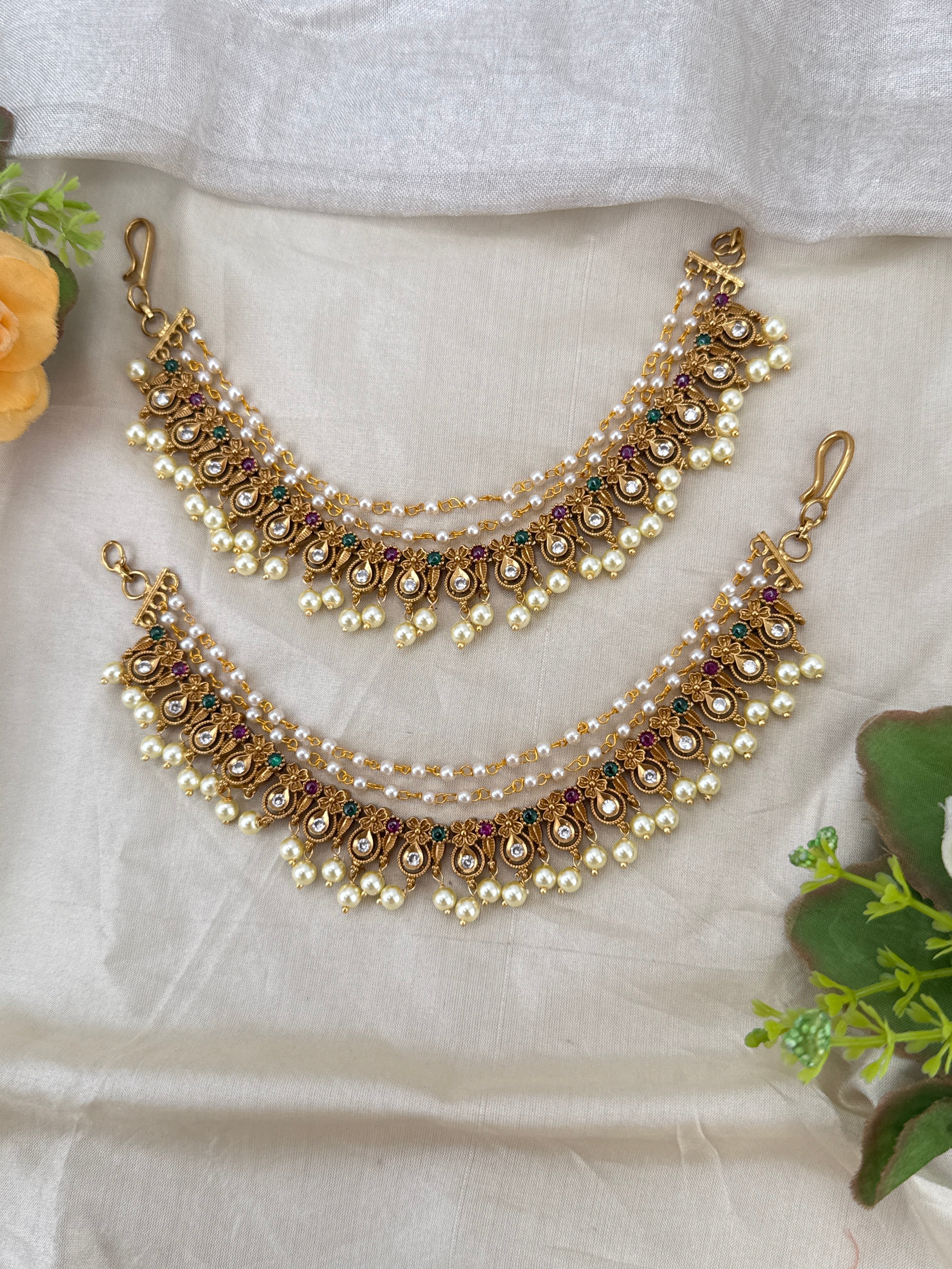 bridal ear chain, maatal ear chain, wedding ear chain, ear chain for jhumka