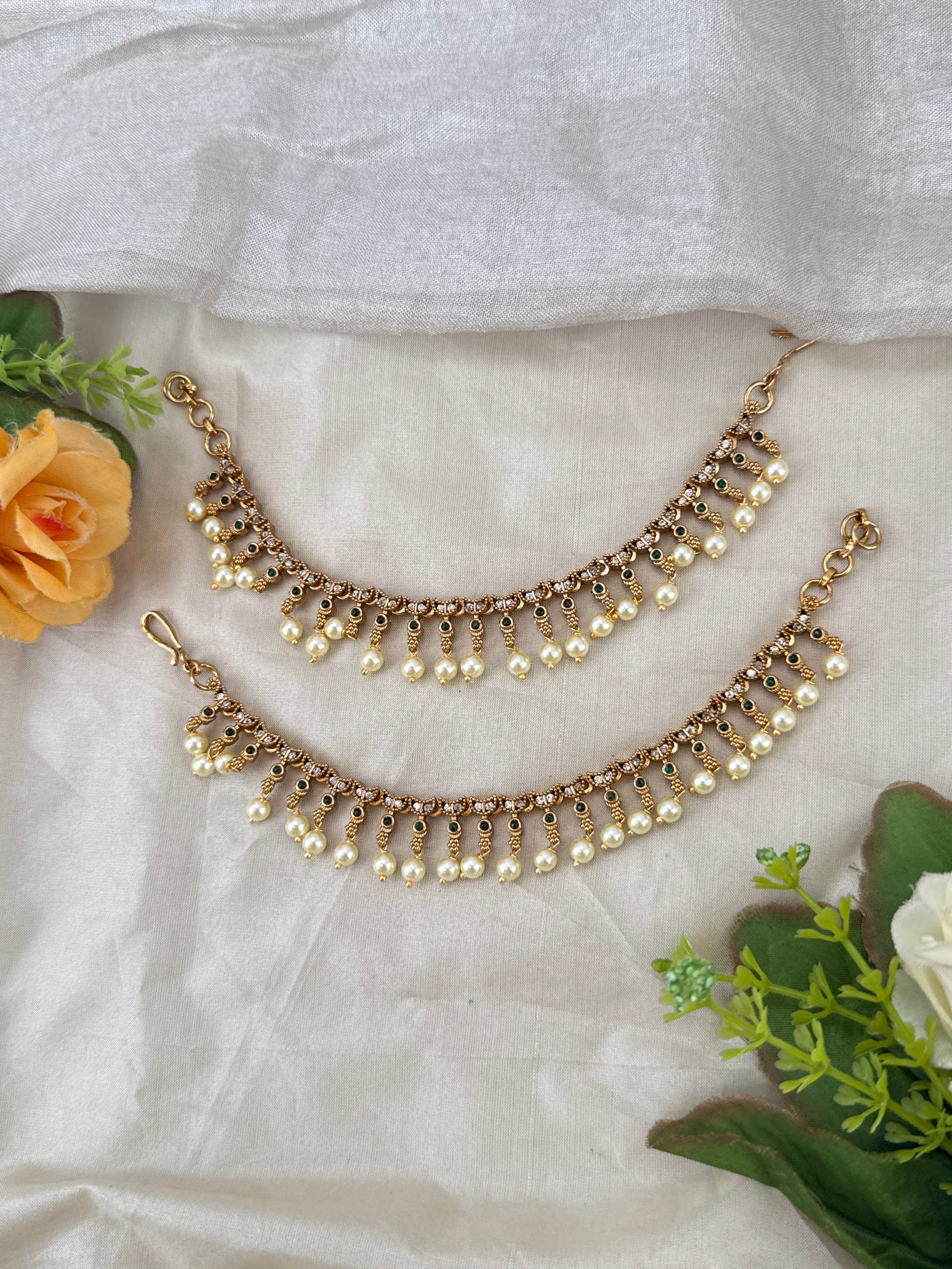 bridal ear chain, maatal ear chain, wedding ear chain, ear chain for jhumka