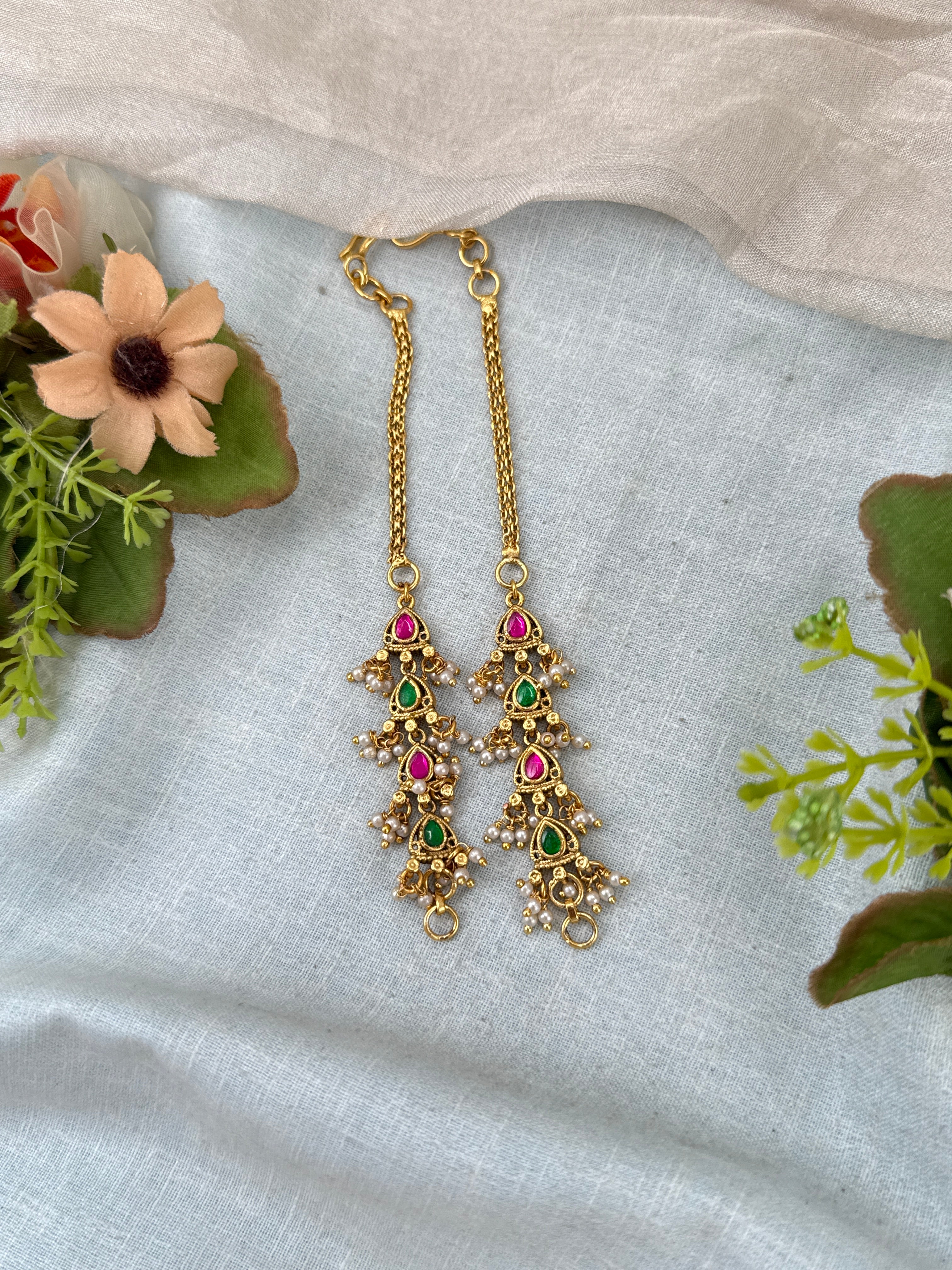 bridal ear chain, maatal ear chain, wedding ear chain, ear chain for jhumka
