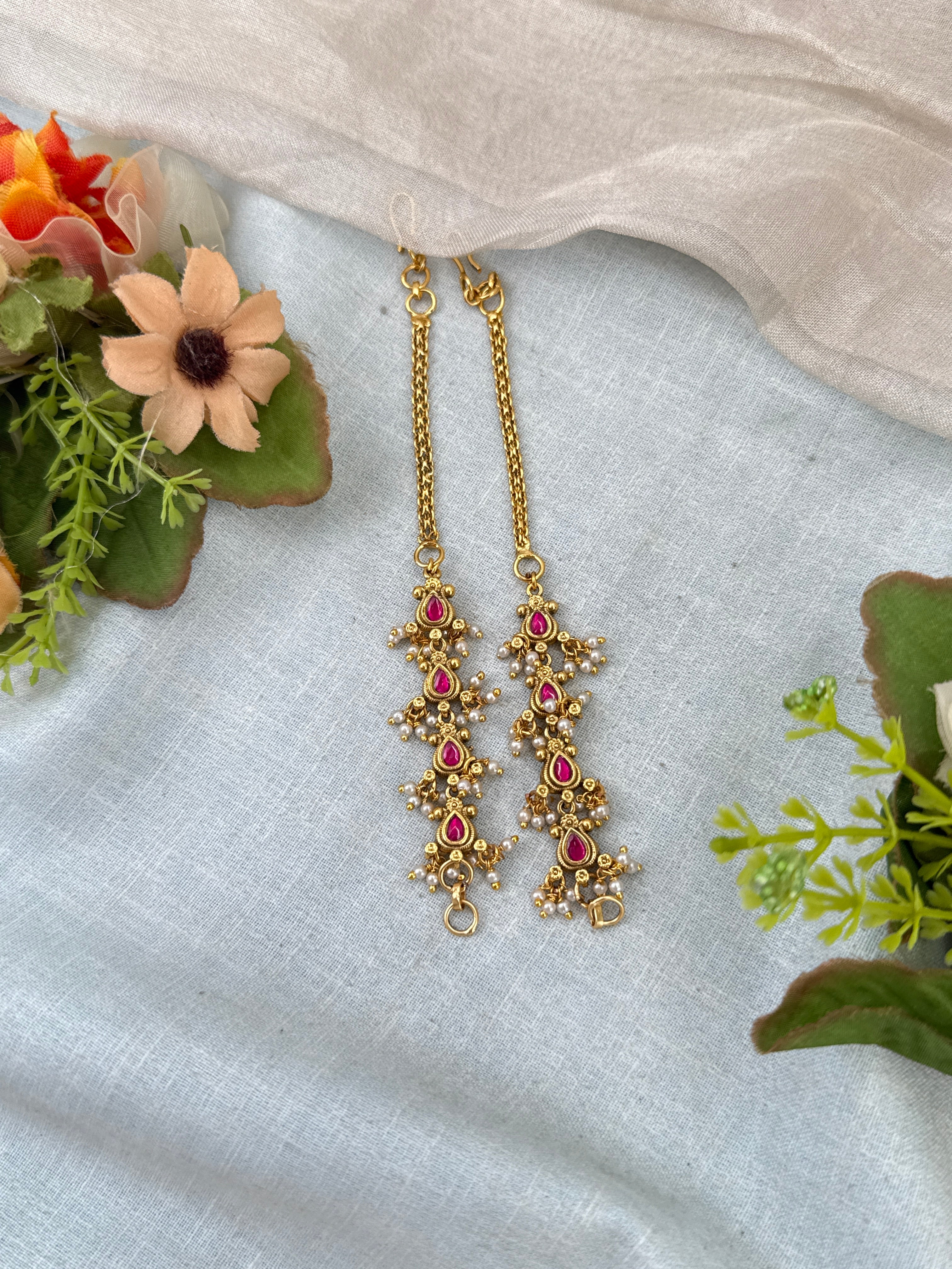 bridal ear chain, maatal ear chain, wedding ear chain, ear chain for jhumka