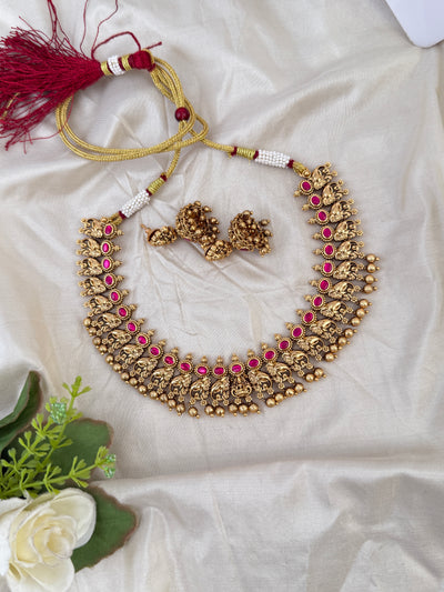 Antique Gajalakshmi Necklace Short Set| N0619