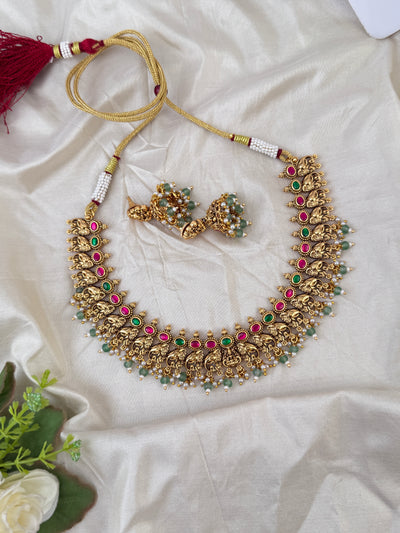 Antique Jadau Kundan Gajalakshmi Necklace Short Set| N0618