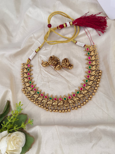 Antique Gajalakshmi Necklace Short Set| N0616
