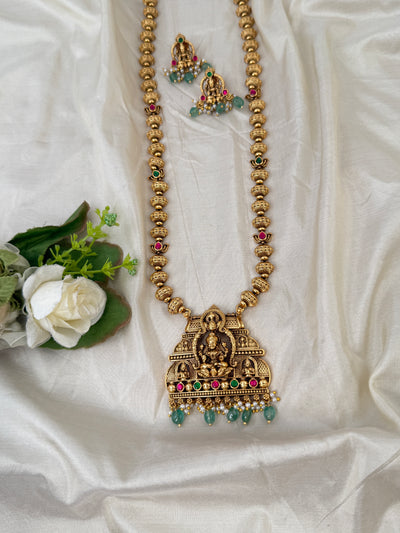 Antique Designer Necklace Lakshmi Pendant Long Necklace Set | N0615