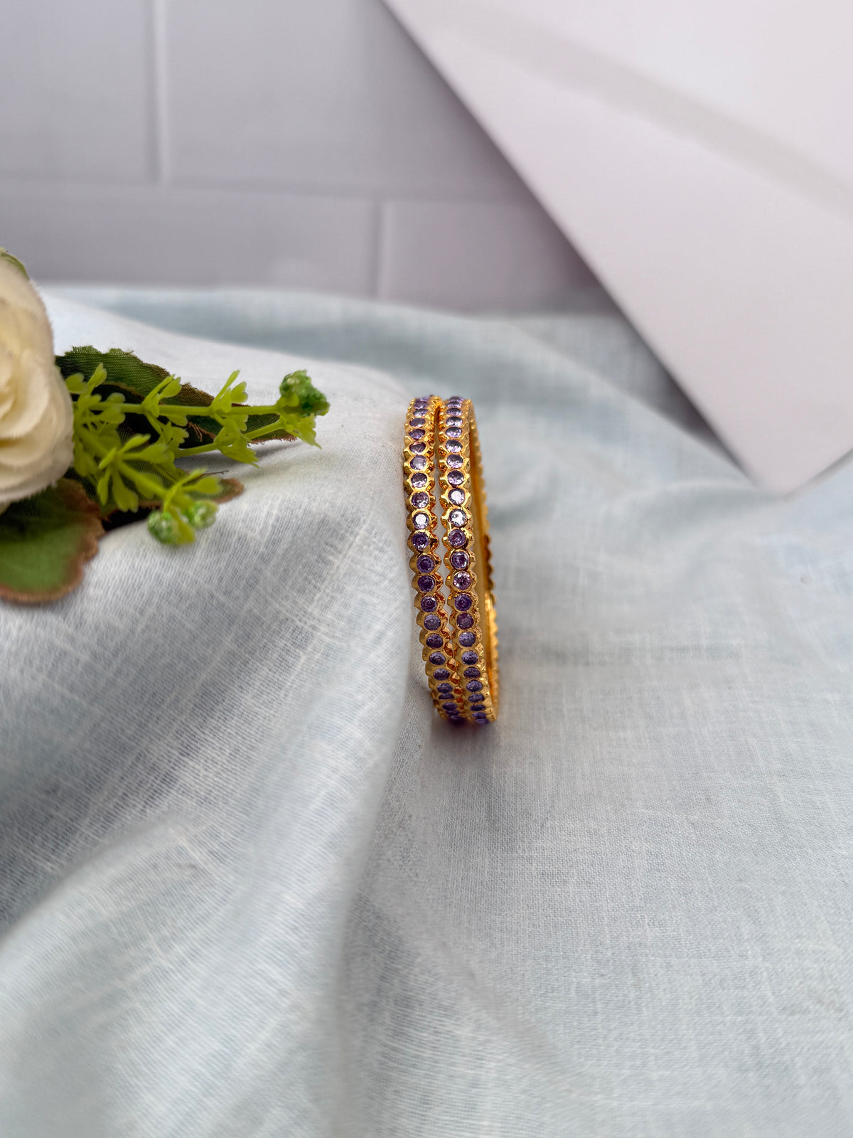 Sampoorna Gold Like Stone Bangles | Set of 2| B0272 - 7 Color Options