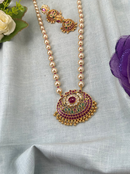 Royal Antique Gold Like Pendant Long Necklace Set 1007