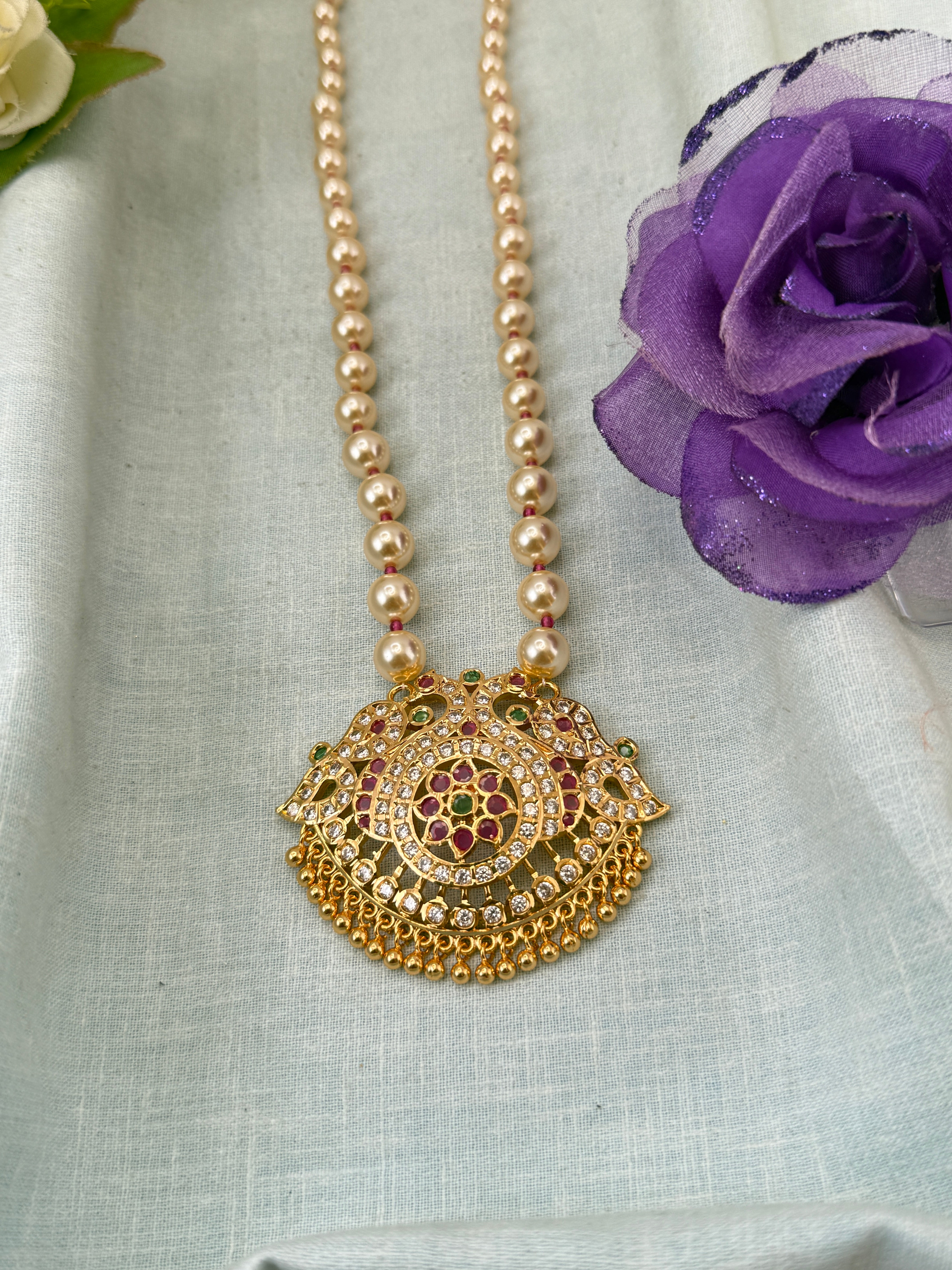 Royal Antique Gold Like Pendant Long Necklace Set 1021