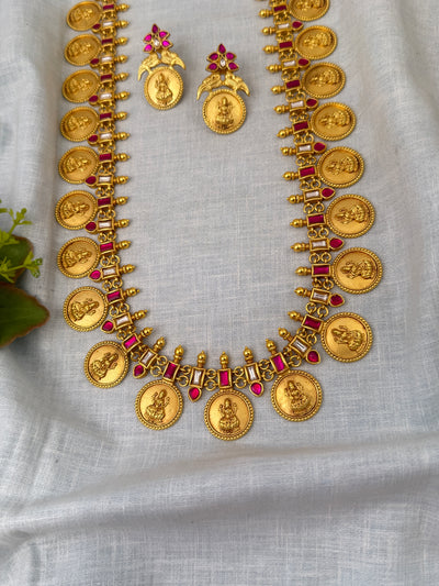 Antique Jadau Kaasu Necklace Royal Mid-Long Set| N0645