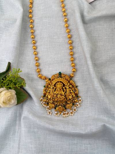 Antique Designer Necklace Lakshmi Pendant Long Necklace Set | C0033