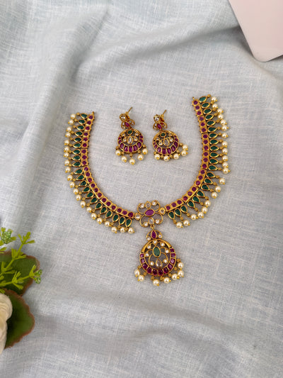 Jadau Kundan Necklace Premium Short Set | N0629