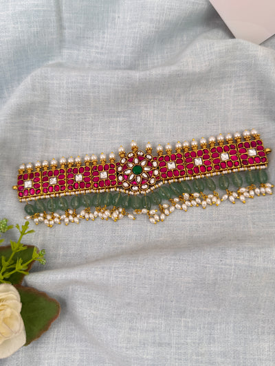Jadau Kundan Choker Necklace Set Premium| N0563