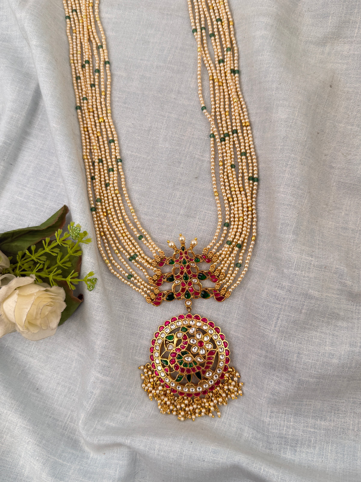 Pearl Layered Necklace Peacock Pendant Premium | N0661