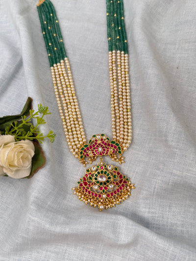 Pearl Layered Necklace Peacock Jadau Kundan Premium | N0656
