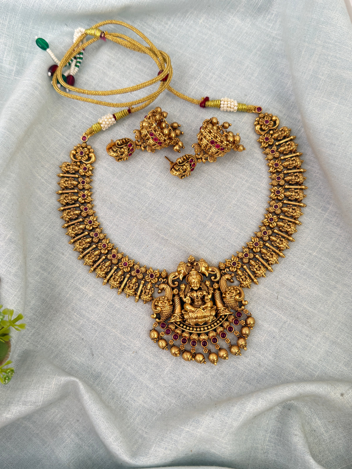 Antique Grand Necklace Lakshmi Pendant Short Set| N0671