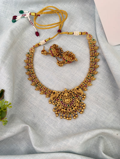 Antique Grand Necklace Lakshmi Pendant Short Set| N0668