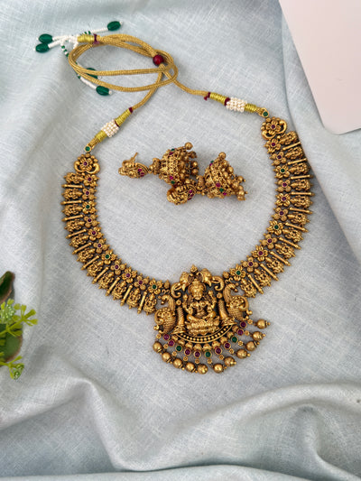 Antique Grand Necklace Lakshmi Pendant Short Set| N0672