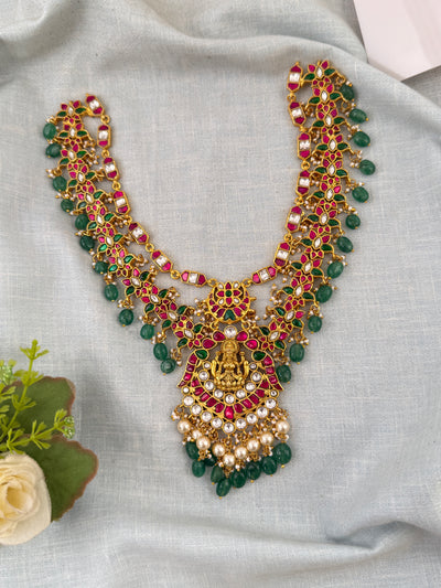 Jadau Kundan Necklace Lakshmi Pendant Premium Short | N0676