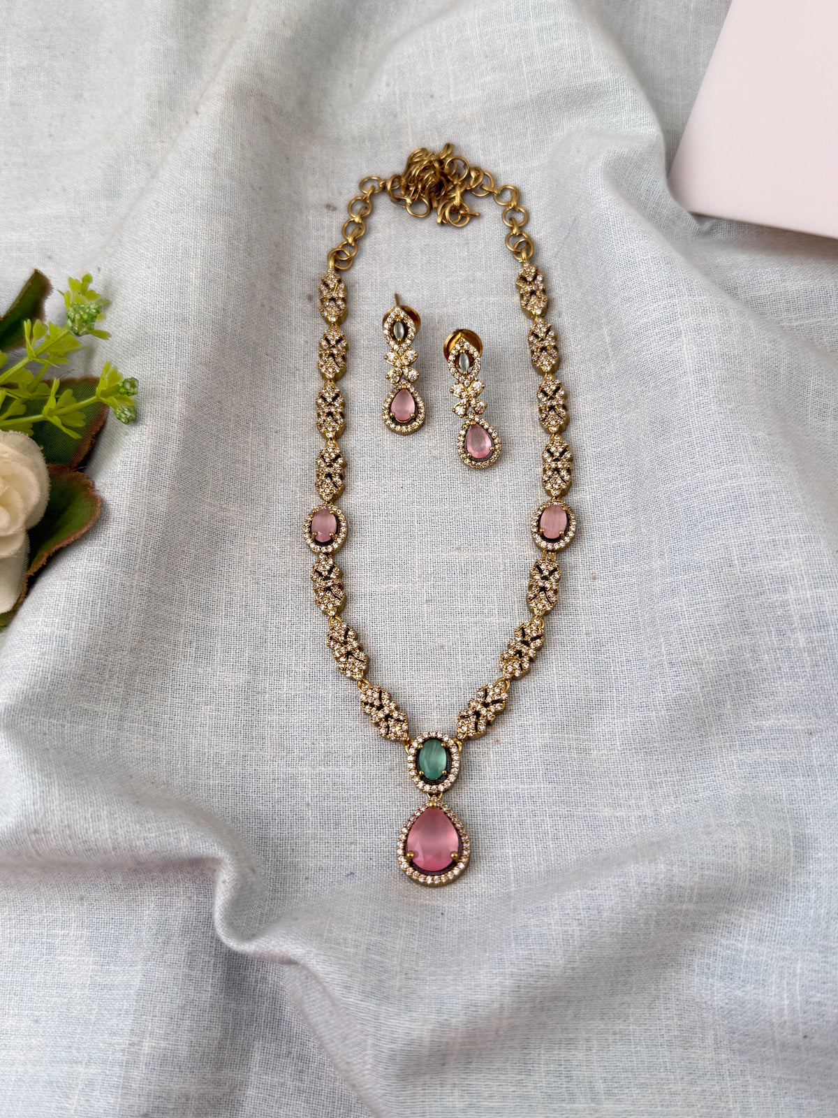 Victorian Stone Necklace Short Designer Set| N0699