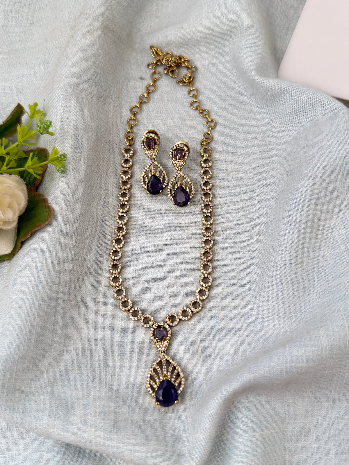 Victorian Stone Necklace Short Designer Set| N0691