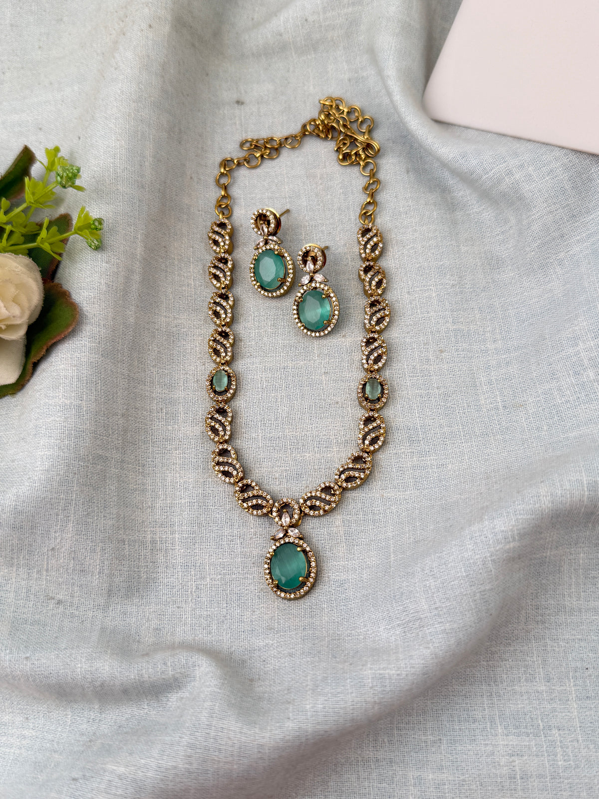 Victorian Stone Necklace Short Designer Set| N0703