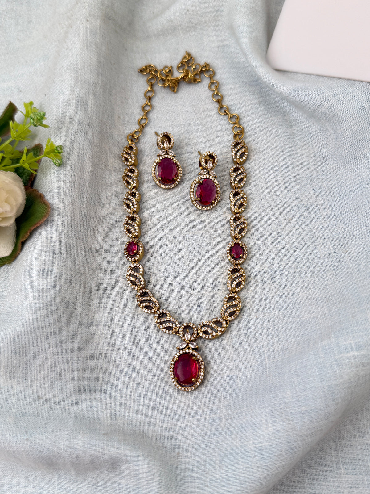 Victorian Stone Necklace Short Designer Set| N0701