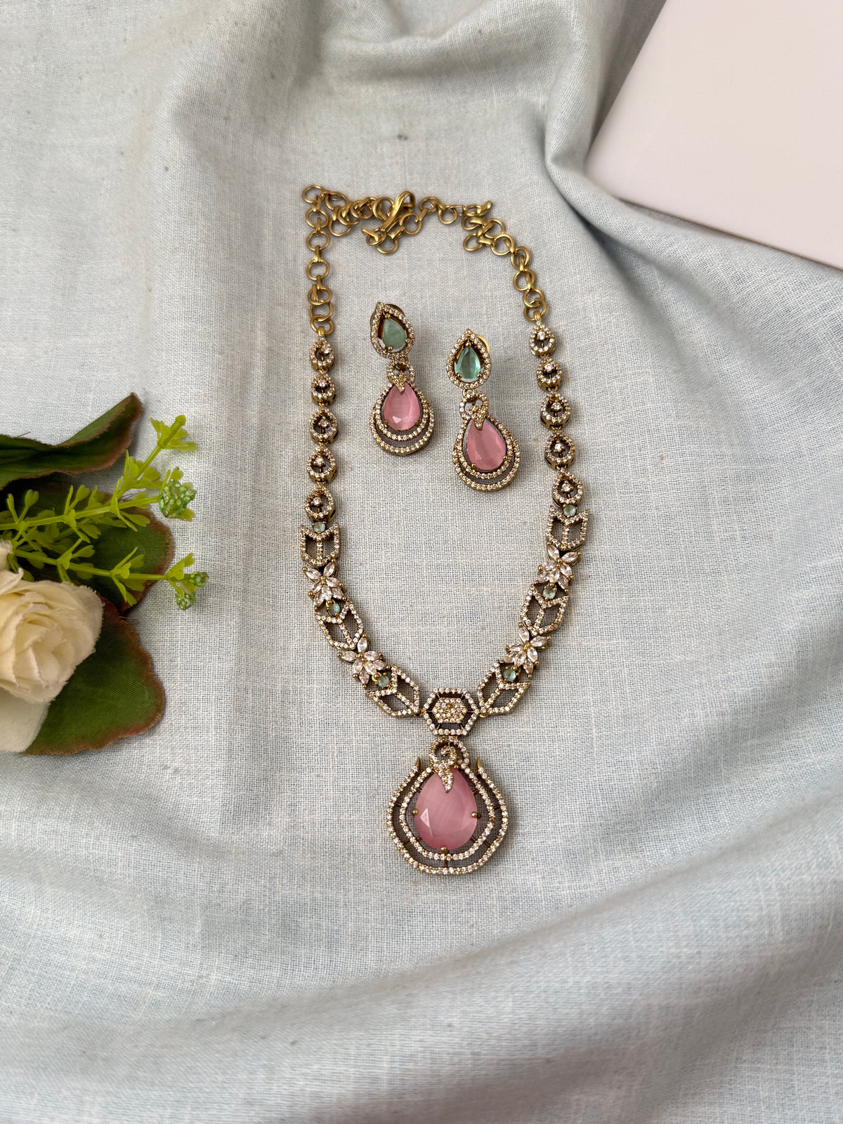 Victorian Stone Necklace Short Designer Set| N0731