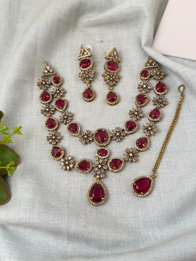 Victorian Stone Layered Necklace Short Set| N0737
