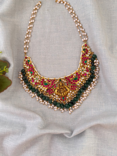 Jadau Kudan Necklace Lakshmi Pendant Luxurious Short| N0795