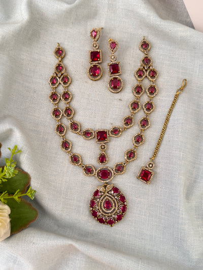 Victorian Stone Layered Necklace Short Set| N0742