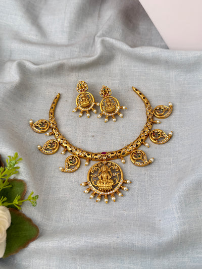 Antique Kanti Style Necklace Lakshmi Pendant Short Set| N0687